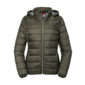 Dark Olive - Front - Russell Womens-Ladies Hooded Nano Padded Jacket