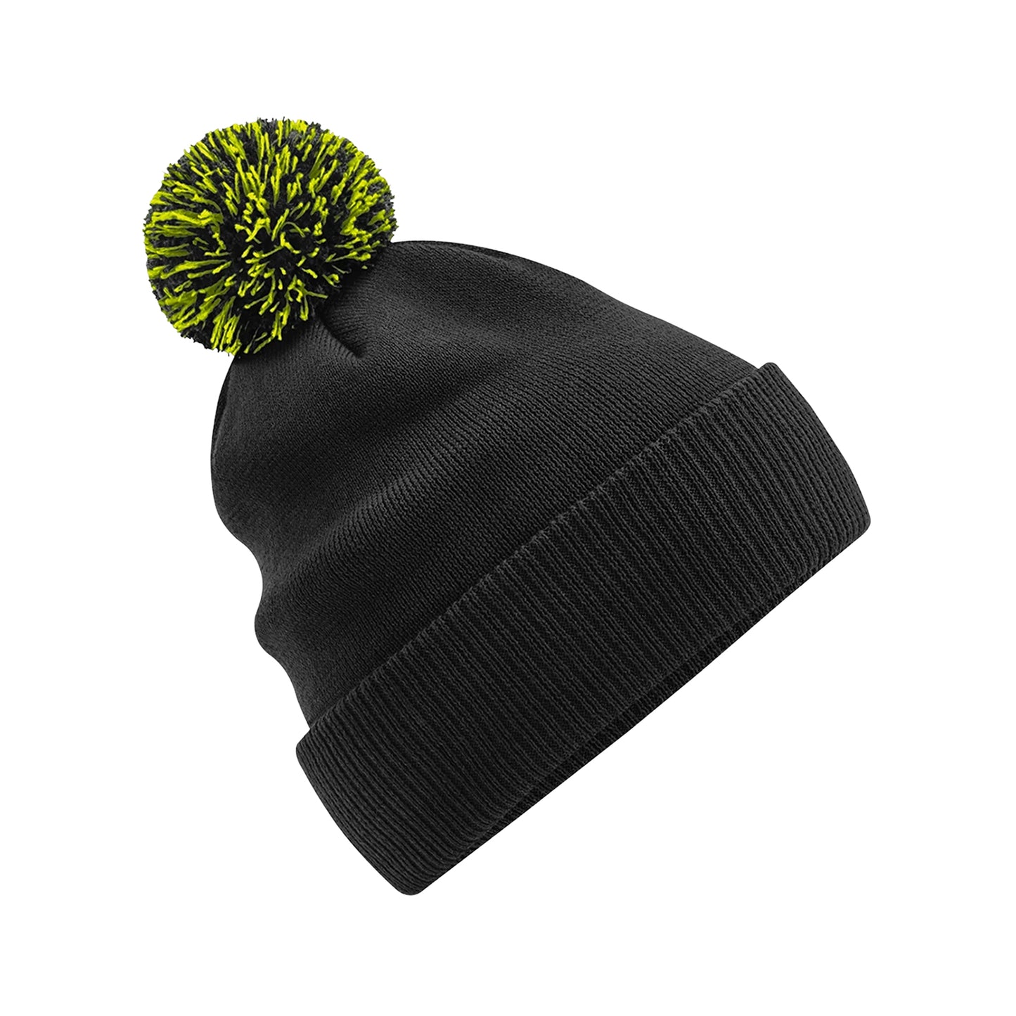 Black-Lime Green - Front - Beechfield Unisex Adult Beanie