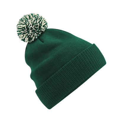 Bottle Green-Off White - Front - Beechfield Unisex Adult Beanie