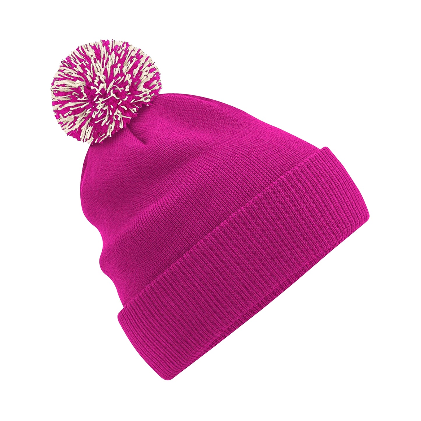 Fuchsia-Off White - Front - Beechfield Unisex Adult Beanie