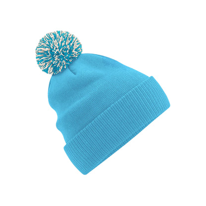 Surf Blue-Off White - Front - Beechfield Unisex Adult Beanie