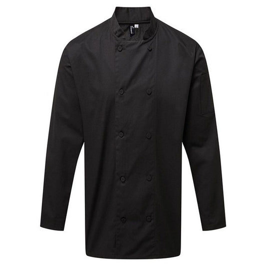 Black - Front - Premier Mens Coolchecker Long-Sleeved Chef Jacket
