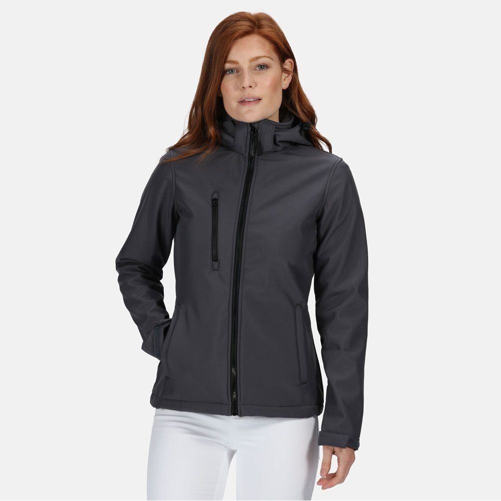 Seal Grey-Black - Back - Regatta Womens-Ladies Venturer Hooded Soft Shell Jacket
