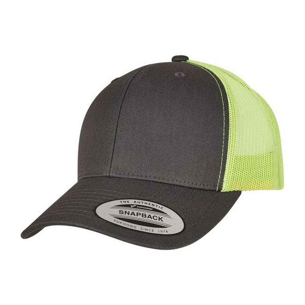 Charcoal Grey-Neon Green - Front - Flexfit Unisex Adult Two Tone Trucker Cap