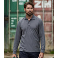 Solid Grey - Back - PRO RTX Mens Pro Piqué Long-Sleeved Polo Shirt