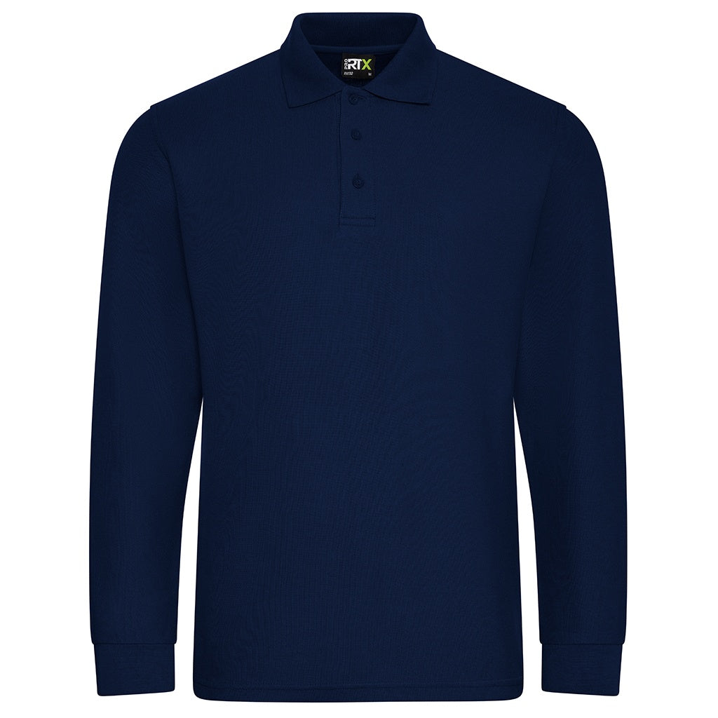 Navy - Front - PRO RTX Mens Pro Piqué Long-Sleeved Polo Shirt