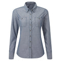 Indigo Denim - Front - Premier Womens-Ladies Chambray Organic Long-Sleeved Shirt