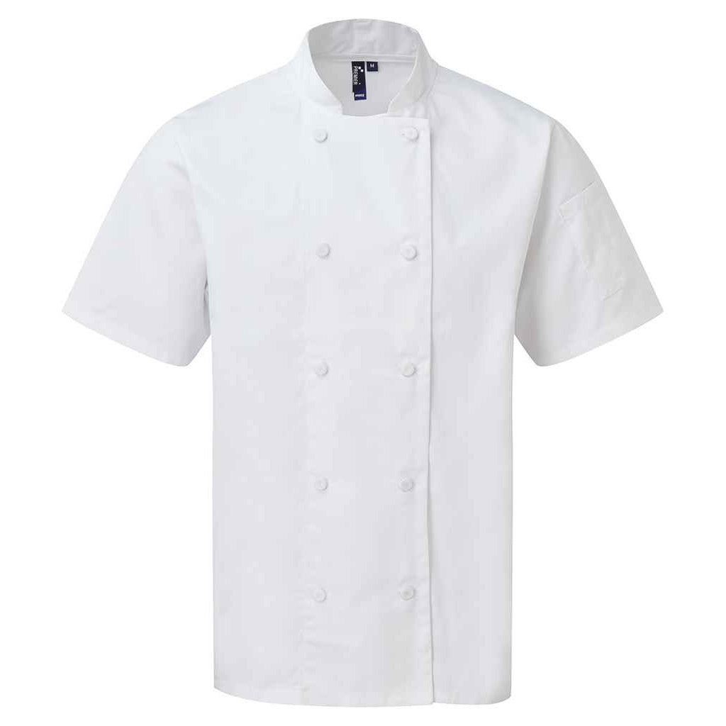 White - Front - Premier Unisex Adult Coolchecker Short-Sleeved Chef Jacket