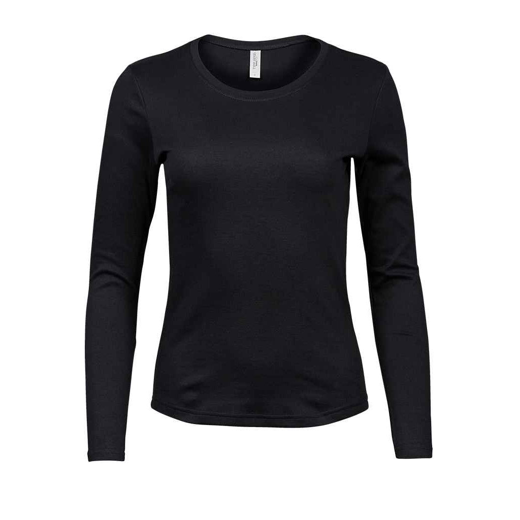 Black - Front - Tee Jays Womens-Ladies Interlock Long-Sleeved T-Shirt