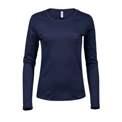 Navy - Front - Tee Jays Womens-Ladies Interlock Long-Sleeved T-Shirt