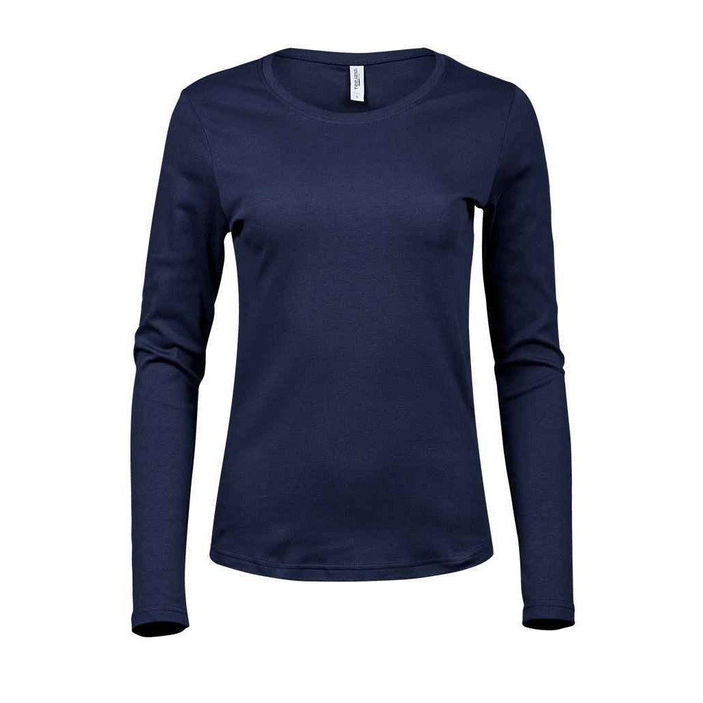 Navy - Front - Tee Jays Womens-Ladies Interlock Long-Sleeved T-Shirt