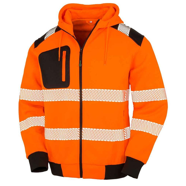 Fluorescent Orange - Front - Result Genuine Recycled Unisex Adult Robust Safety Full Zip Hoodie