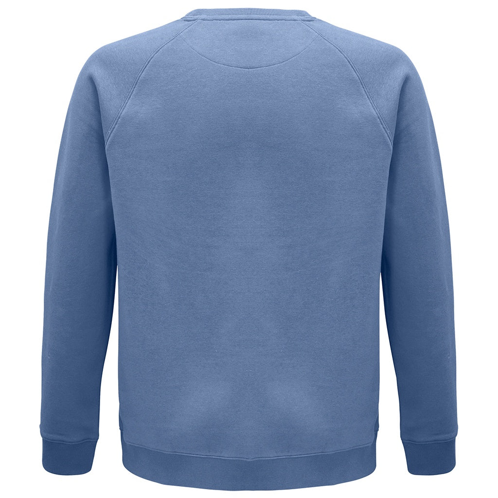 Blue - Close up - SOLS Unisex Adult Space Organic Raglan Sweatshirt