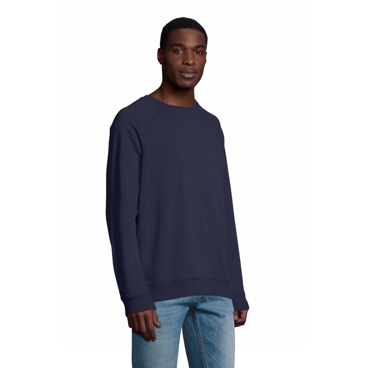 French Navy - Side - SOLS Unisex Adult Space Organic Raglan Sweatshirt