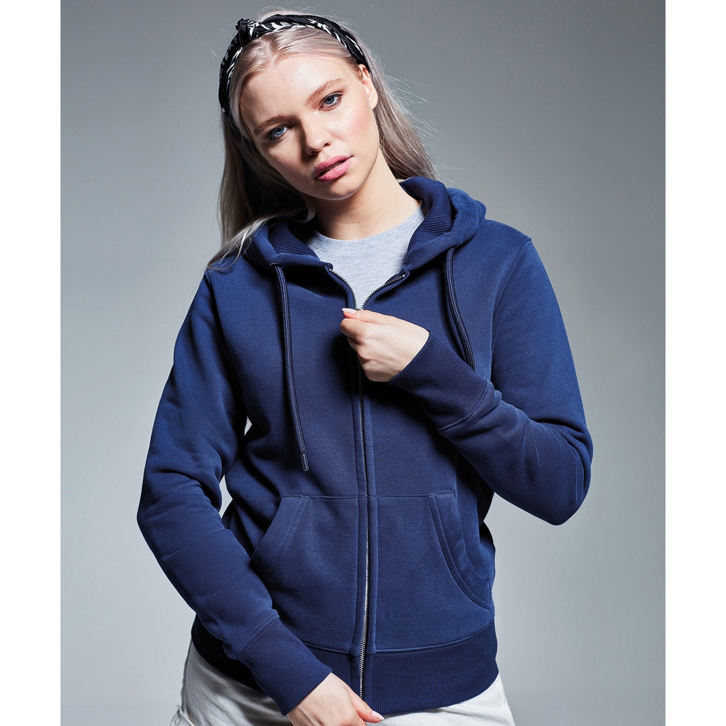 Navy - Back - Anthem Womens-Ladies Organic Full Zip Hoodie
