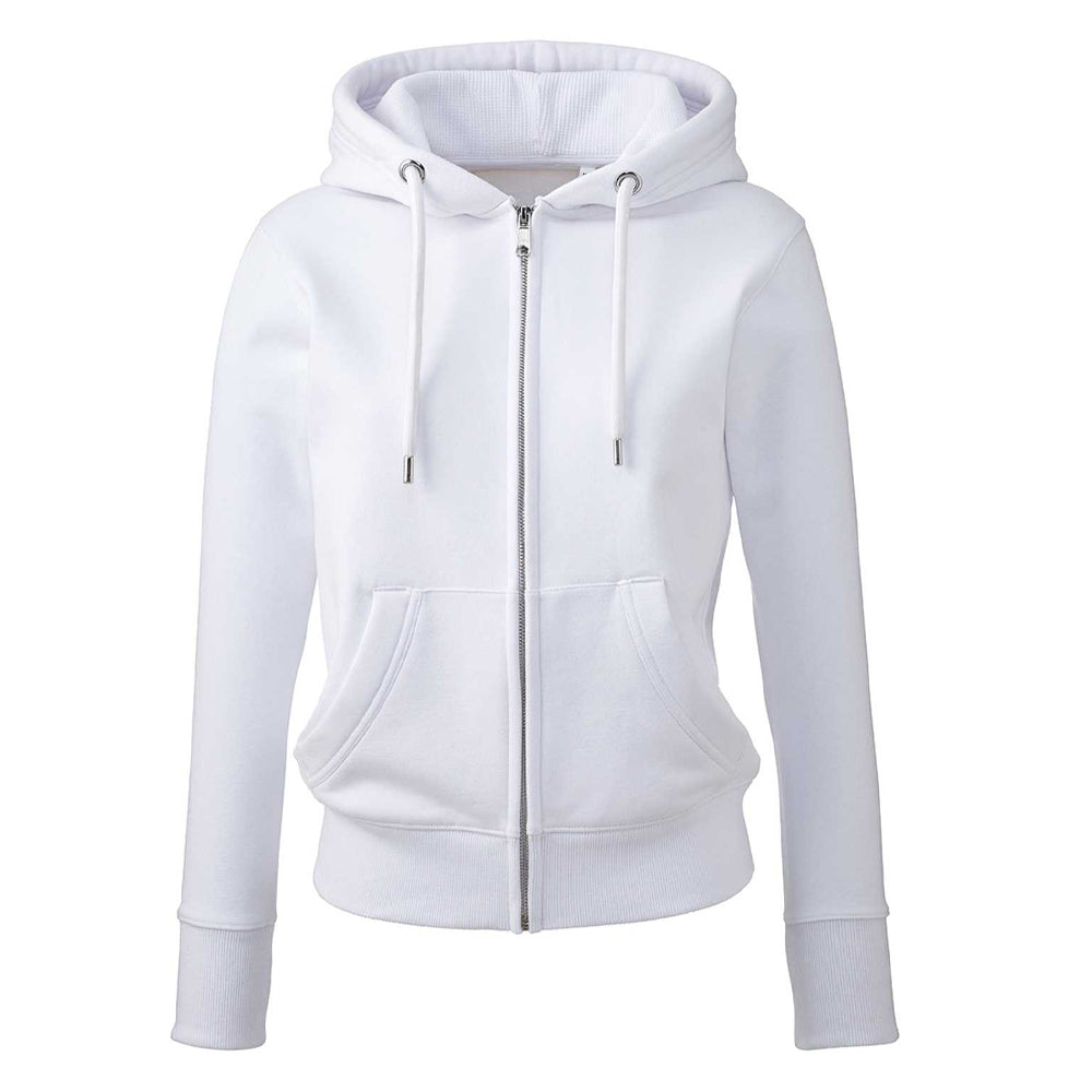White - Front - Anthem Womens-Ladies Organic Full Zip Hoodie