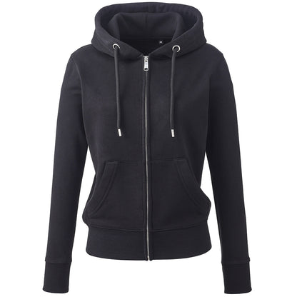 Black - Front - Anthem Womens-Ladies Organic Full Zip Hoodie