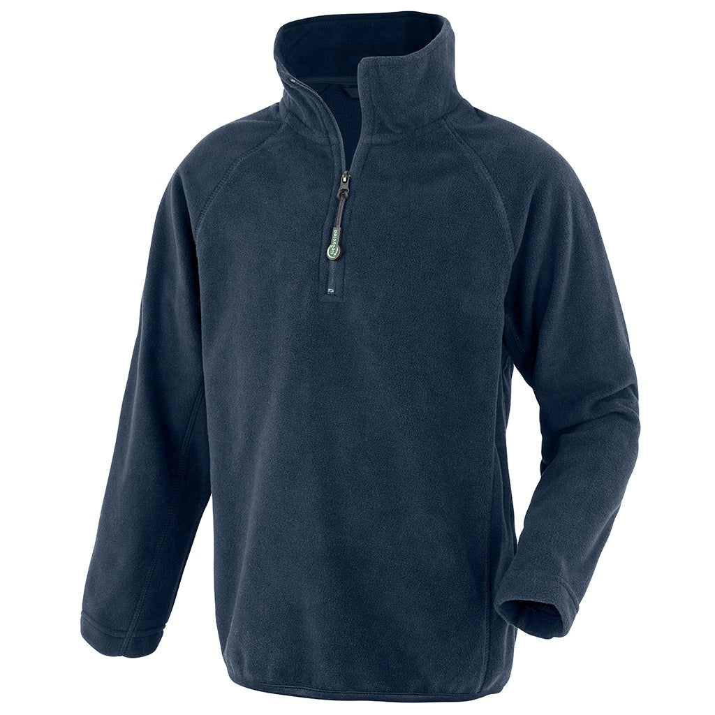 Navy - Front - Result Genuine Recycled Childrens-Kids Micro Zip Neck Fleece