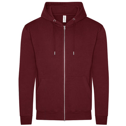 Burgundy - Front - Awdis Mens Organic Full Zip Hoodie