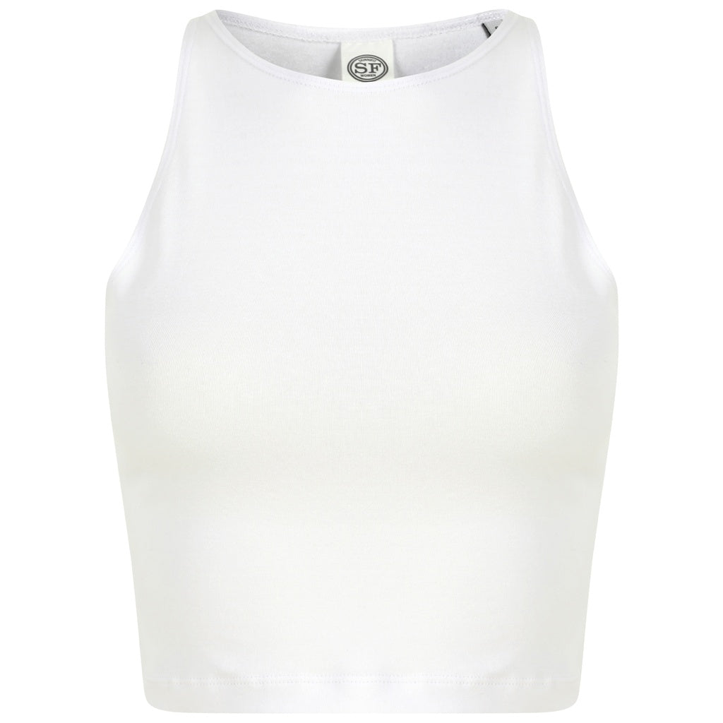 White - Front - SF Womens-Ladies Cropped Crop Top