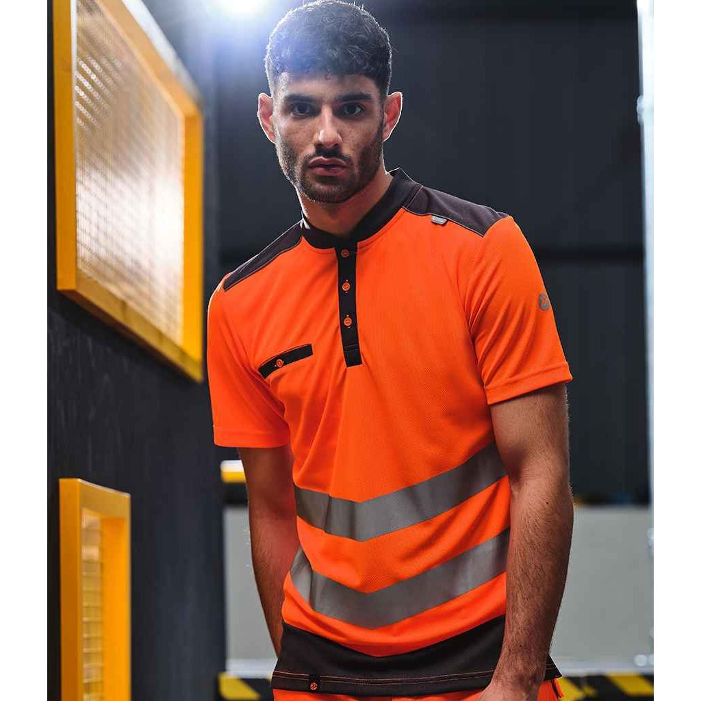 Orange-Grey - Side - Tactical Threads Mens Pique Hi-Vis Polo Shirt
