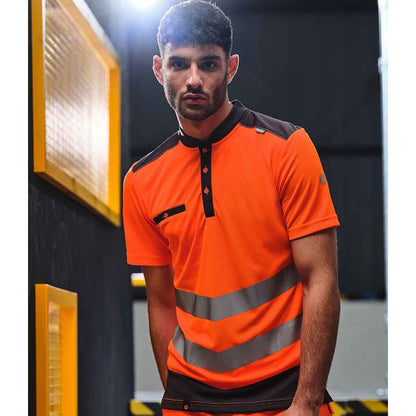 Orange-Grey - Side - Tactical Threads Mens Pique Hi-Vis Polo Shirt