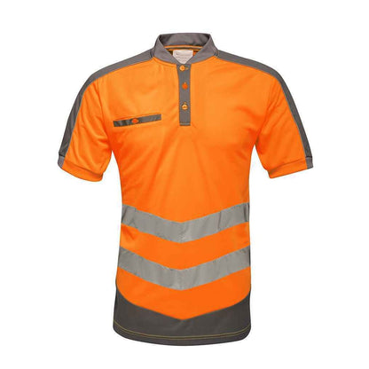 Orange-Grey - Front - Tactical Threads Mens Pique Hi-Vis Polo Shirt