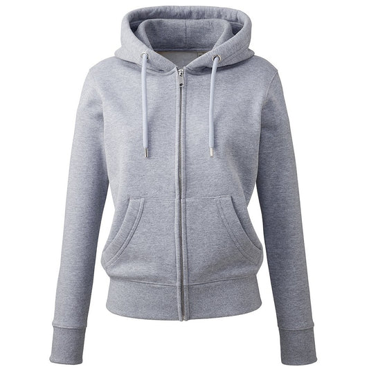 Grey Marl - Front - Anthem Womens-Ladies Organic Full Zip Hoodie