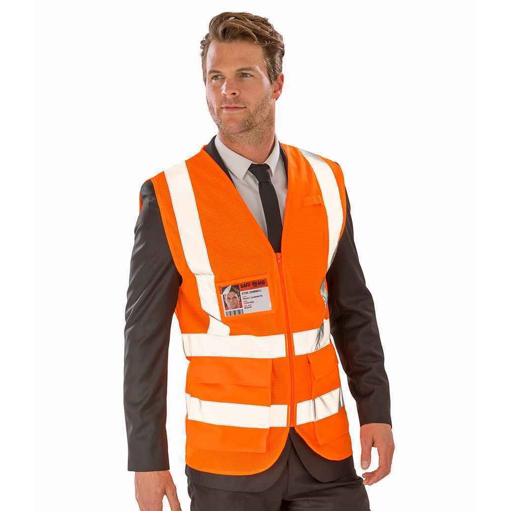 Fluorescent Orange - Back - SAFE-GUARD by Result Unisex Adult Executive Mesh Safety Hi-Vis Vest