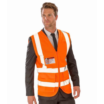 Fluorescent Orange - Back - SAFE-GUARD by Result Unisex Adult Executive Mesh Safety Hi-Vis Vest