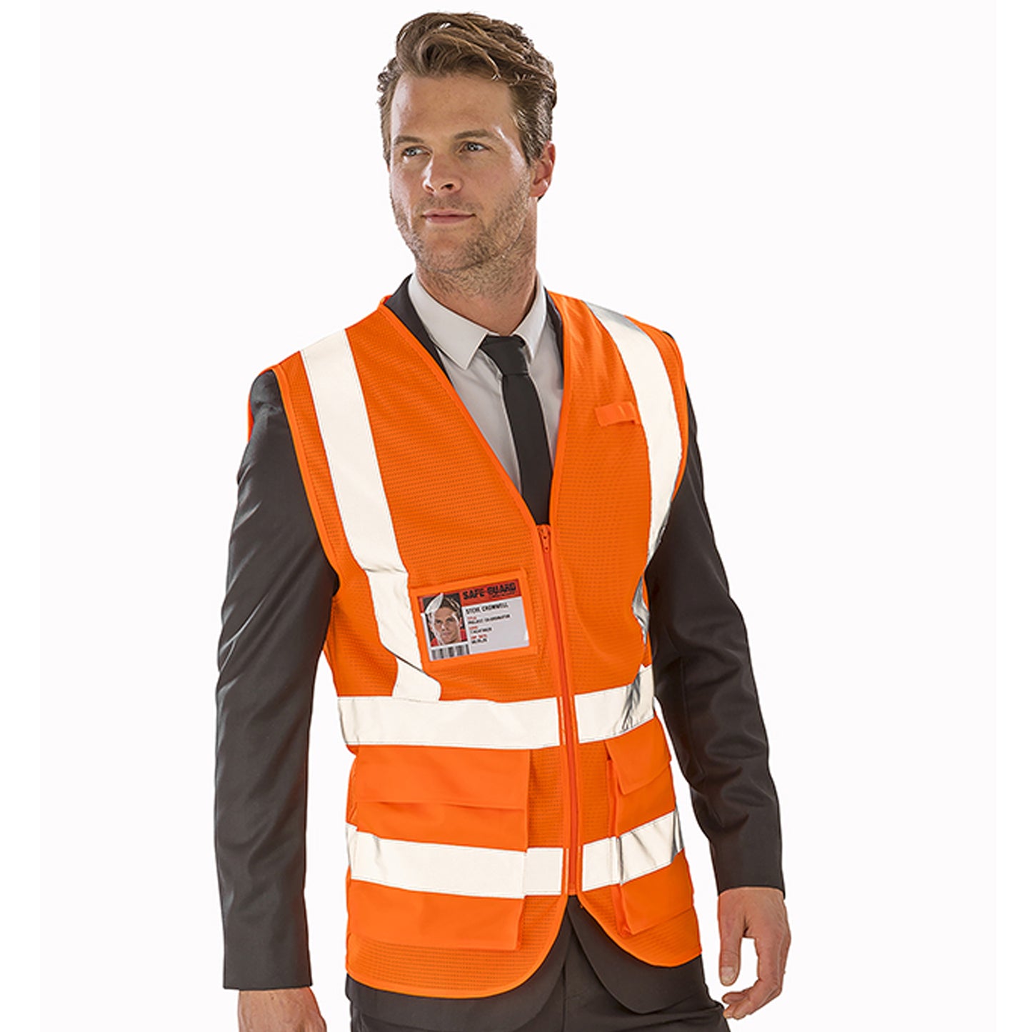 Fluorescent Orange - Side - SAFE-GUARD by Result Unisex Adult Executive Mesh Safety Hi-Vis Vest