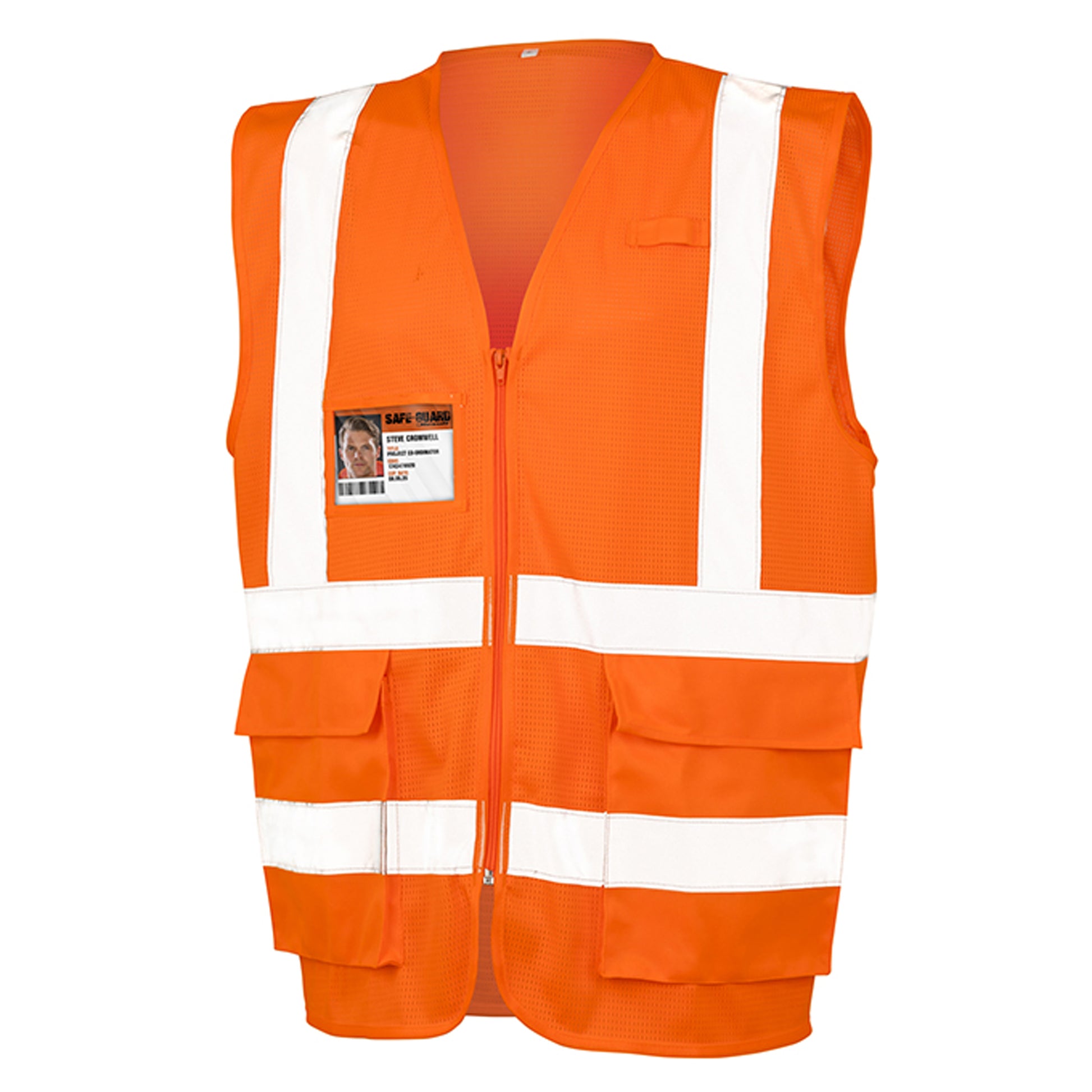 Fluorescent Orange - Front - SAFE-GUARD by Result Unisex Adult Executive Mesh Safety Hi-Vis Vest