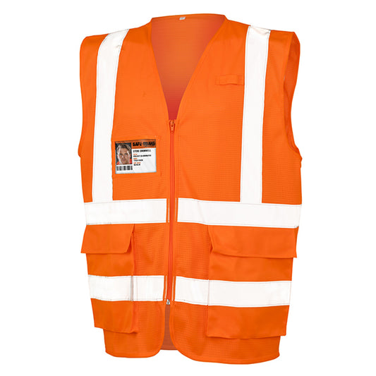 Fluorescent Orange - Front - SAFE-GUARD by Result Unisex Adult Executive Mesh Safety Hi-Vis Vest