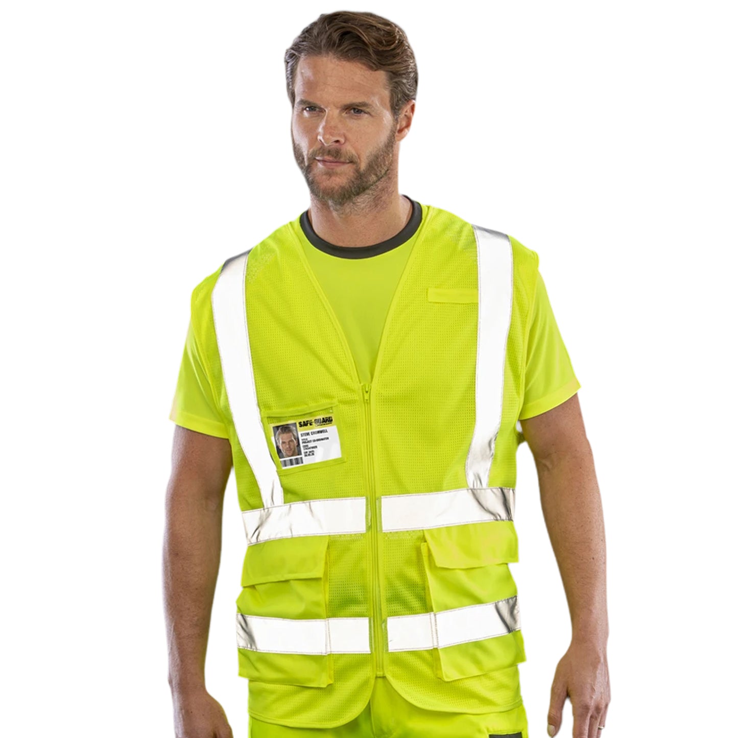 Fluorescent Yellow - Side - SAFE-GUARD by Result Unisex Adult Executive Mesh Safety Hi-Vis Vest