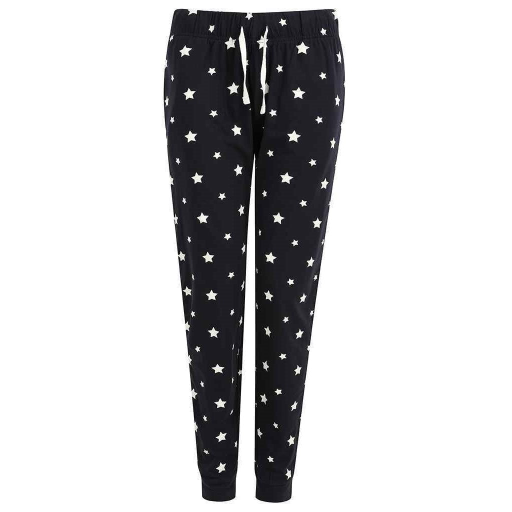Navy-White - Front - SF Womens-Ladies Stars Lounge Pants
