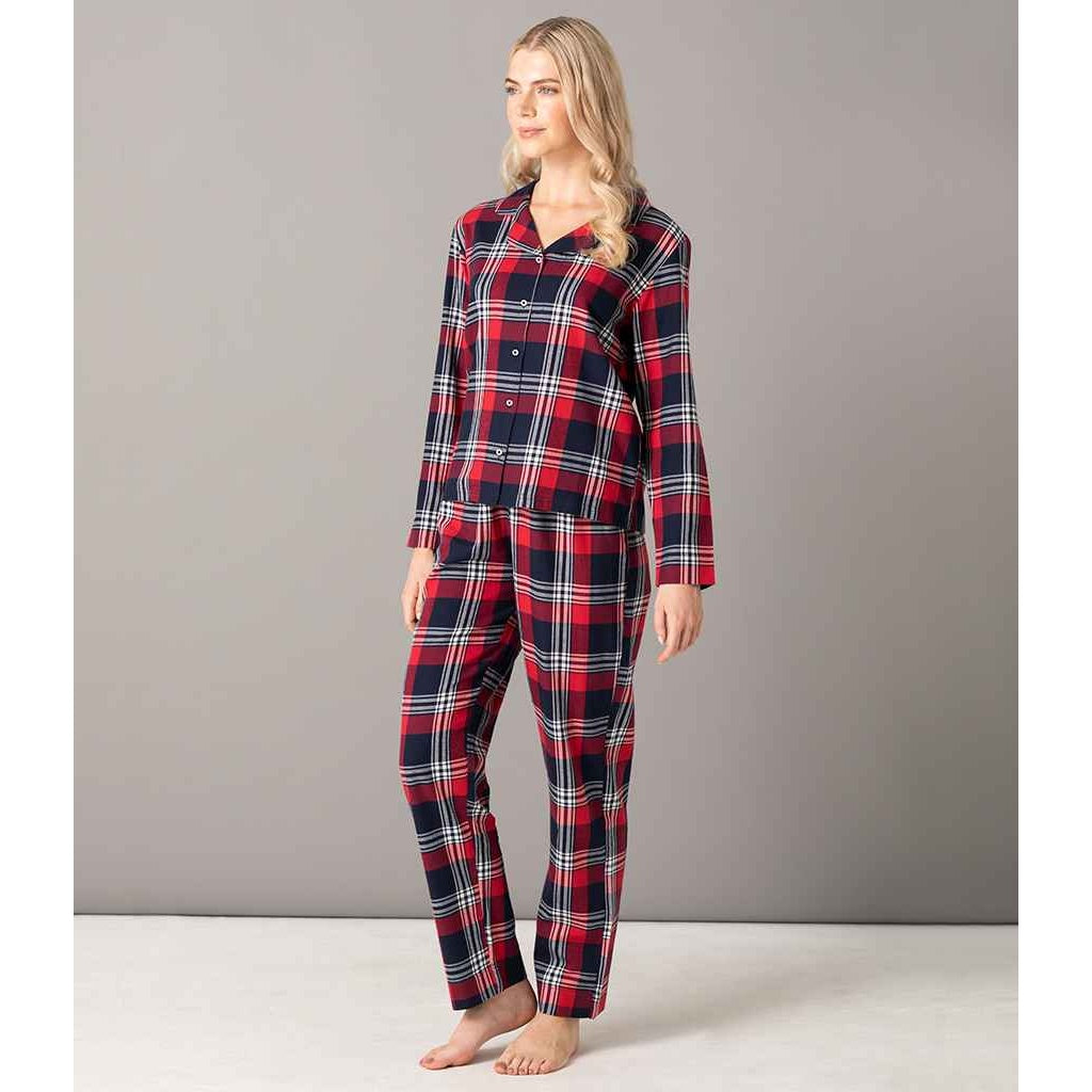 Red-Navy - Back - SF Womens-Ladies Tartan Pyjama Set