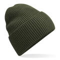 Olive Green - Front - Beechfield Cuffed Recycled Oversized Beanie