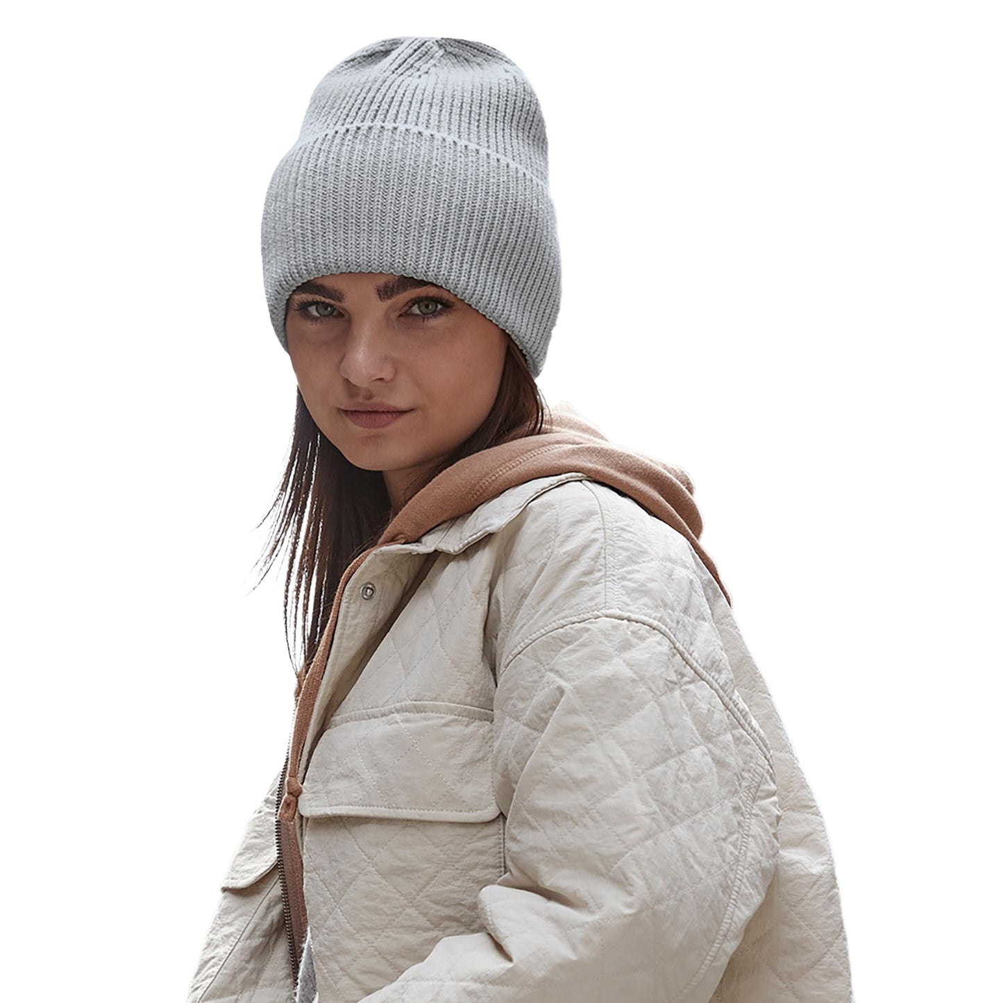 Light Grey - Side - Beechfield Cuffed Recycled Oversized Beanie