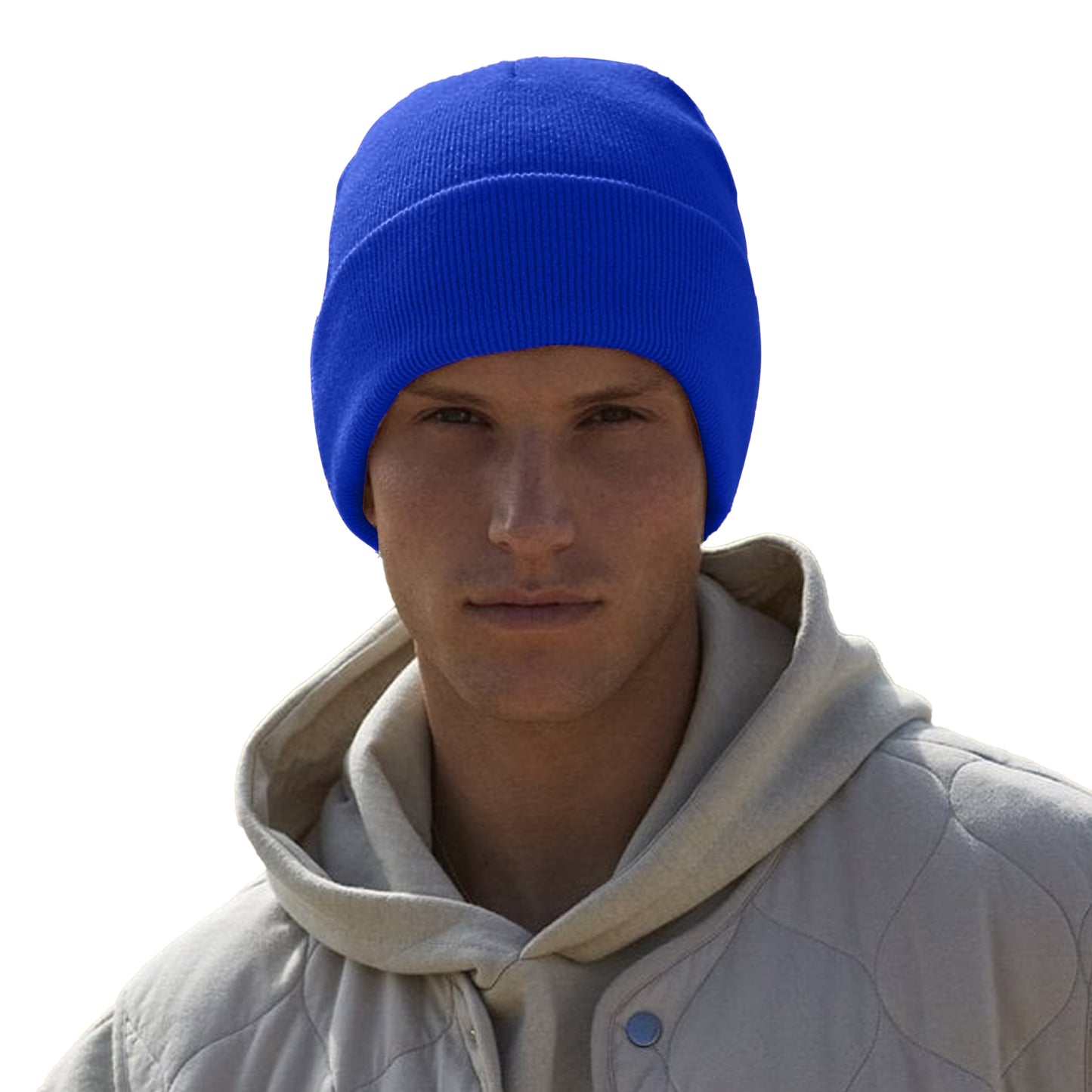 Bright Royal Blue - Side - Beechfield Original Cuffed Organic Cotton Beanie