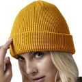 Mustard Yellow - Side - Beechfield Cuffed Organic Cotton Waffle Beanie