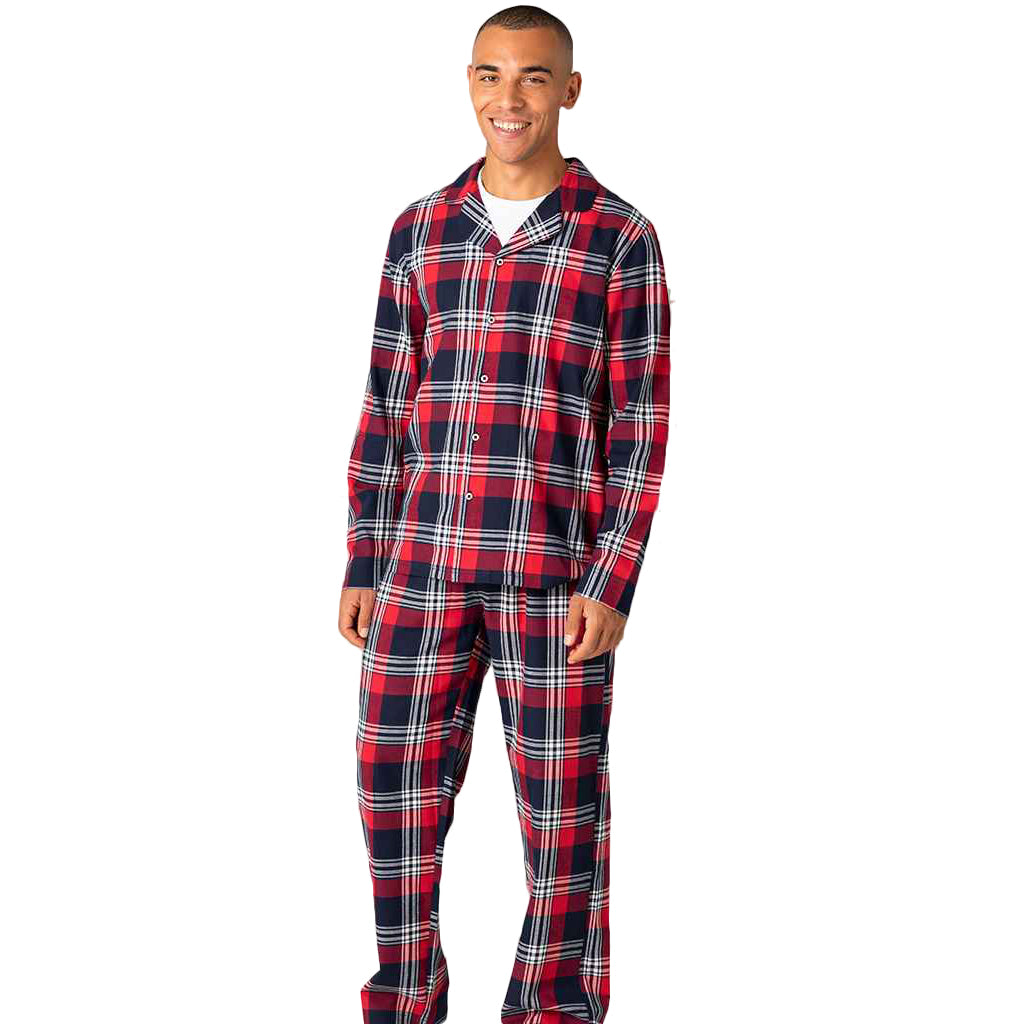 Red-Navy - Back - SF Mens Tartan Pyjama Set