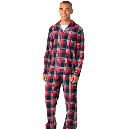 Red-Navy - Back - SF Mens Tartan Pyjama Set