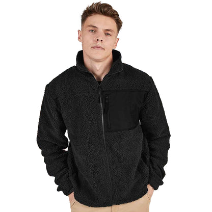 Black - Back - Front Row Unisex Adult Sherpa Recycled Fleece Jacket