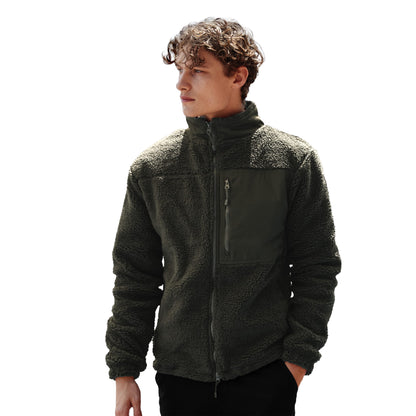 Dark Olive - Back - Front Row Unisex Adult Sherpa Recycled Fleece Jacket