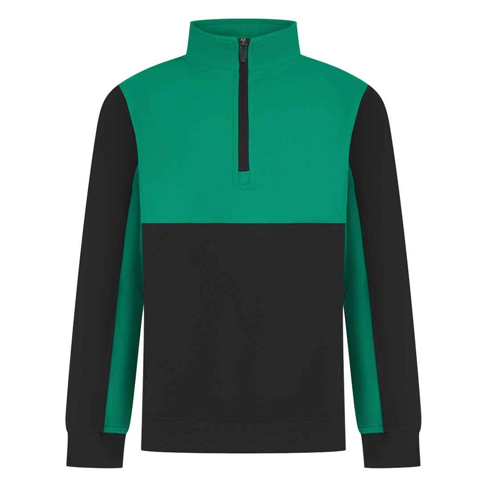 Black-Emerald - Front - Finden & Hales Childrens-Kids Quarter Zip Fleece Top
