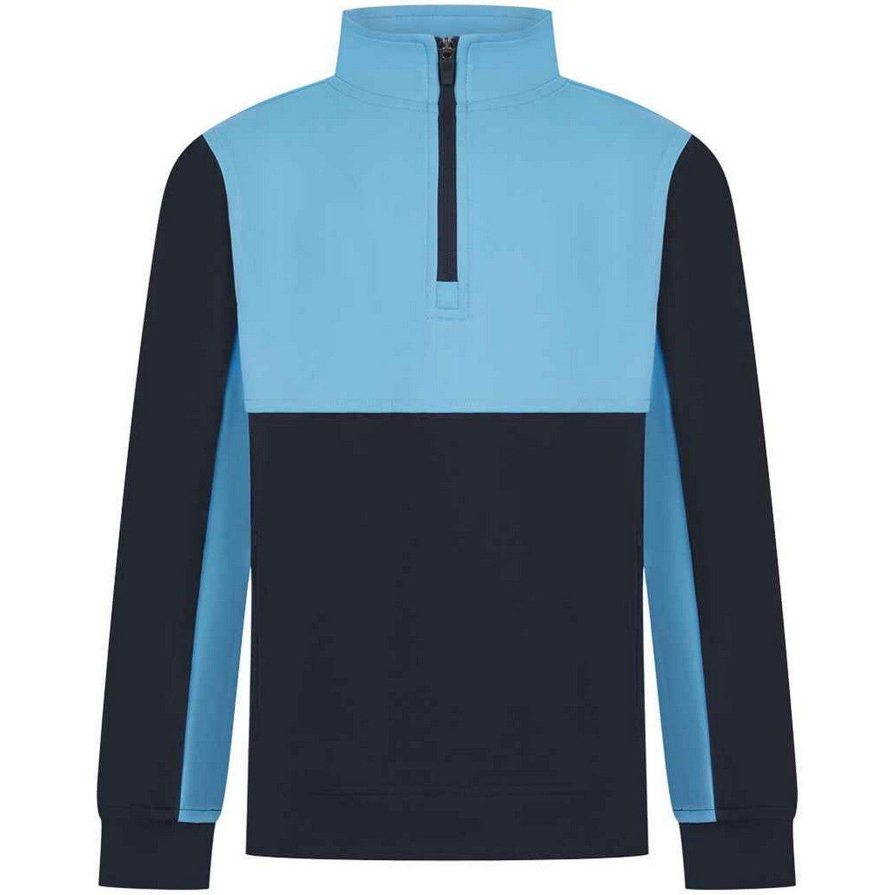 Navy-Sky Blue - Front - Finden & Hales Childrens-Kids Quarter Zip Fleece Top