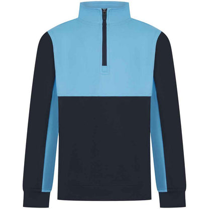 Navy-Sky Blue - Front - Finden & Hales Childrens-Kids Quarter Zip Fleece Top
