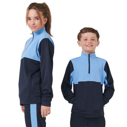 Navy-Sky Blue - Side - Finden & Hales Childrens-Kids Quarter Zip Fleece Top