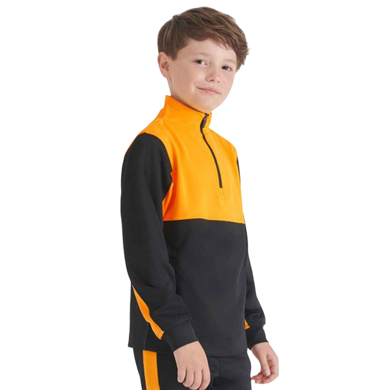 Black-Gold - Side - Finden & Hales Childrens-Kids Quarter Zip Fleece Top