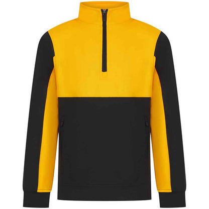 Black-Gold - Front - Finden & Hales Childrens-Kids Quarter Zip Fleece Top